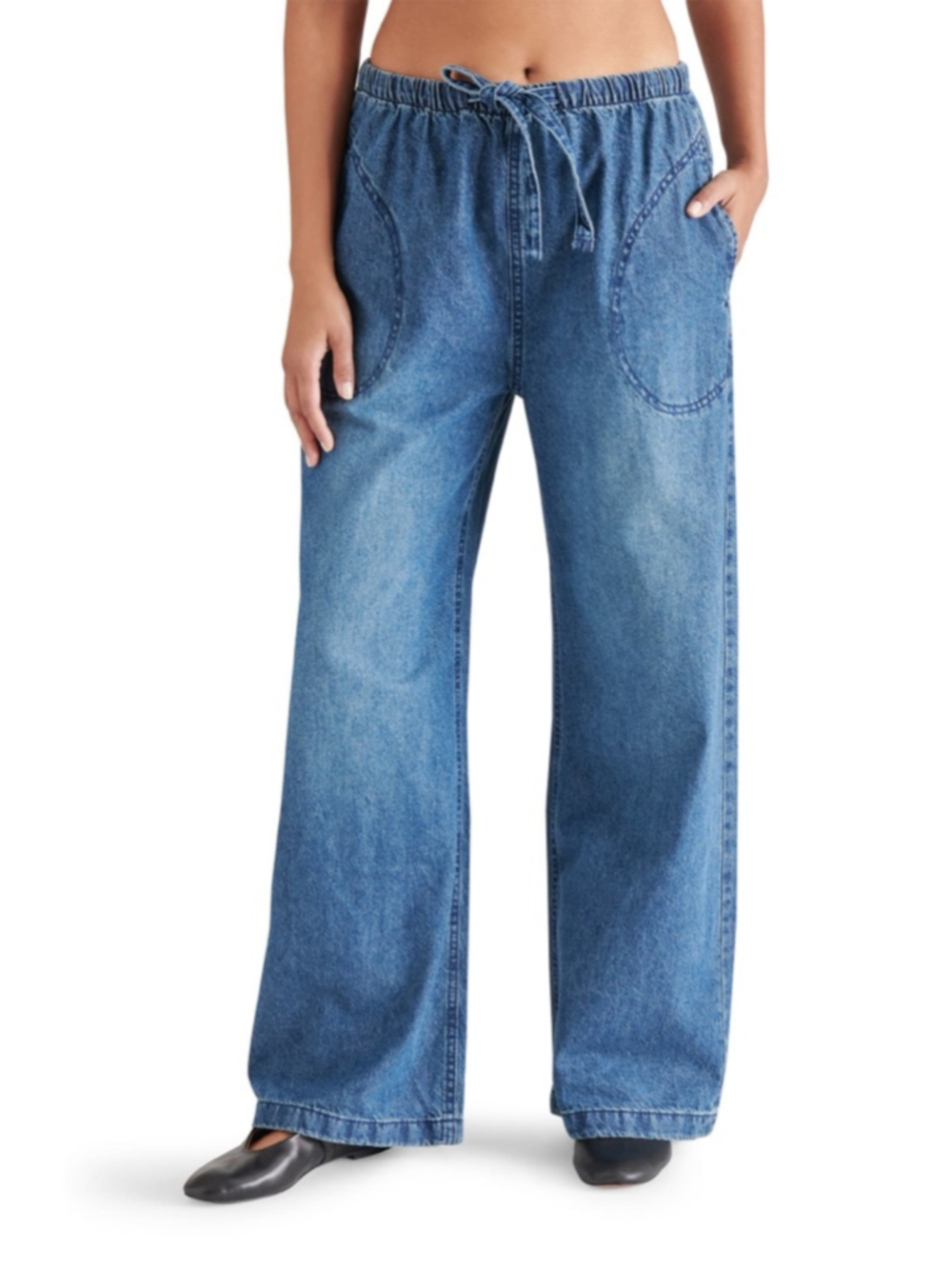 Women's Steve Madden Blue Wide Leg Pull On Drawstring Jeans Size L